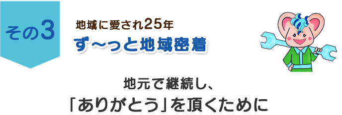 その３　地域に愛され22年　ず～っと地域密着　地元で継続し、「ありがとう」を頂くために